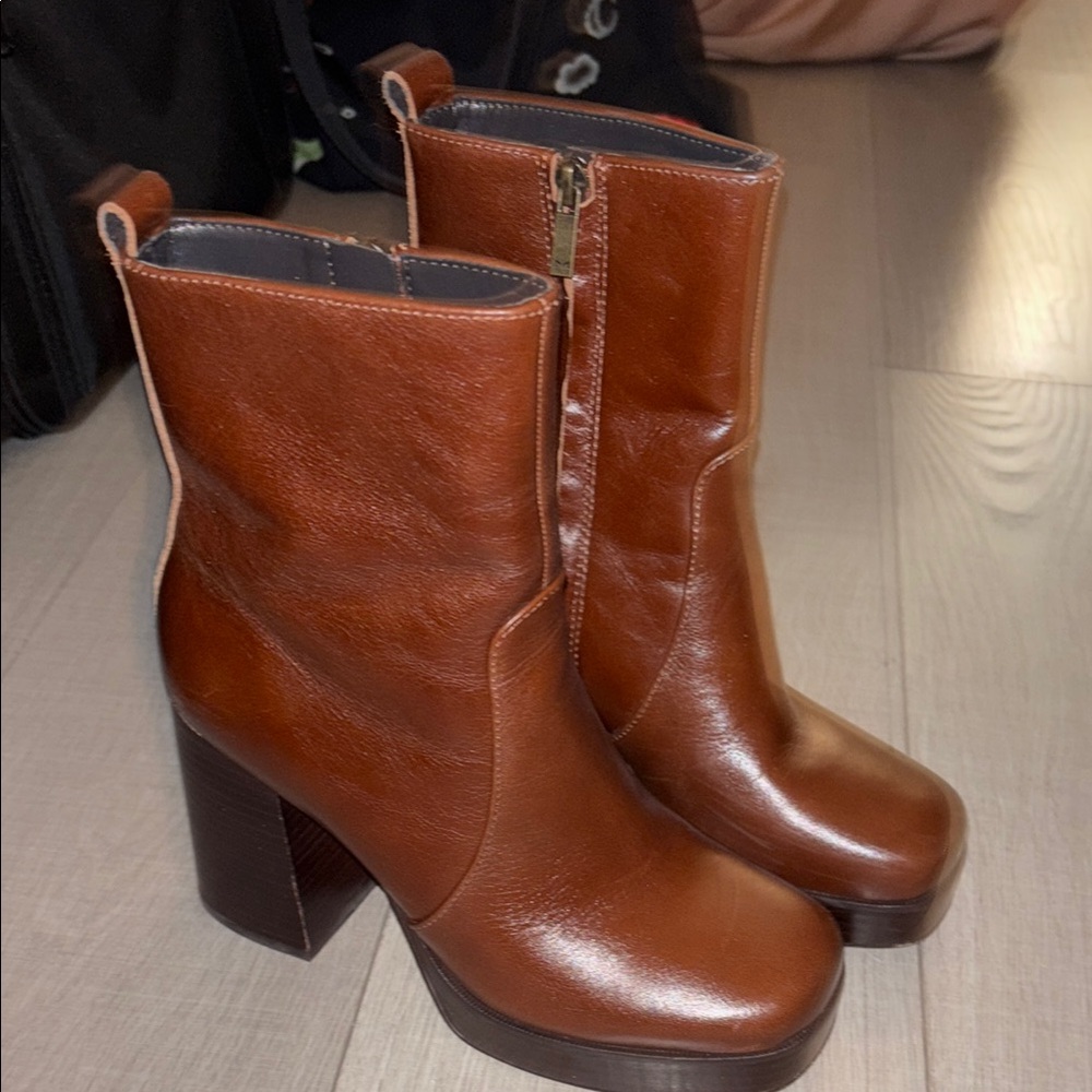 Marc Fisher Cognac Leather Heeled Boots